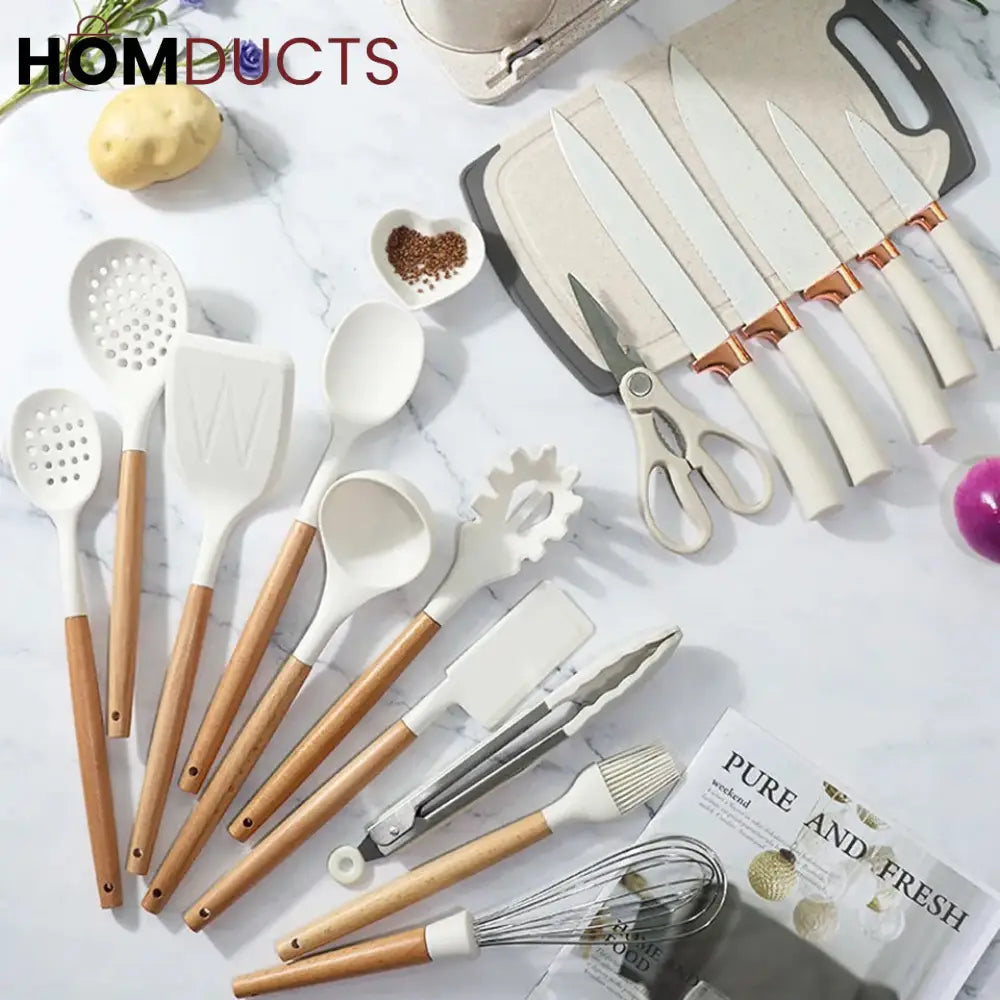 19Pcs Kitchen Utensils With Knife Set