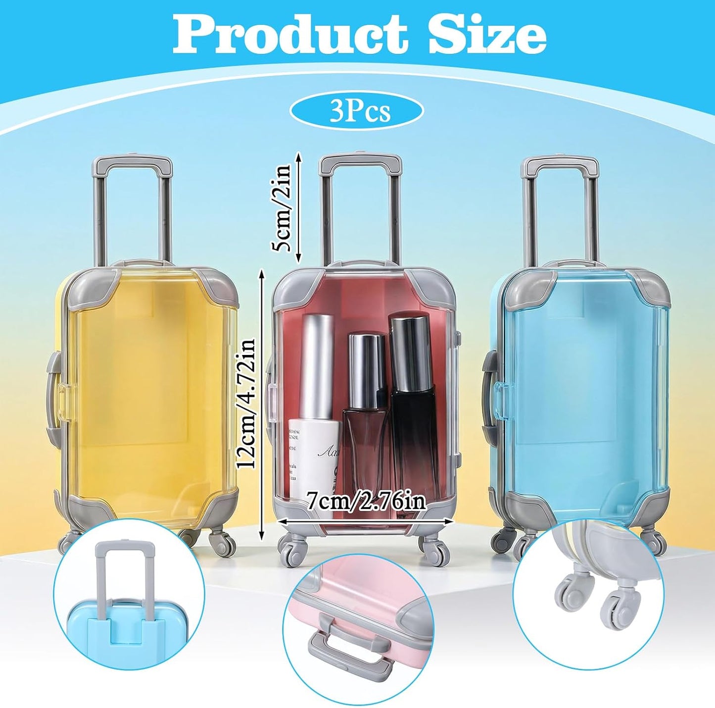 3-Pcs Mini Suitcase-Shaped Travel Cosmetic & Makeup Organizer Box – Random Colors (12 × 7 × 5 cm)