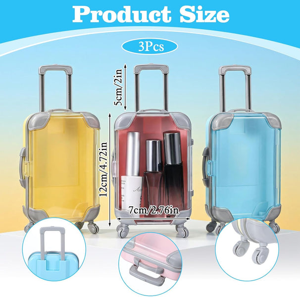 3-Pcs Mini Suitcase-Shaped Travel Cosmetic & Makeup Organizer Box – Random Colors (12 × 7 × 5 cm)