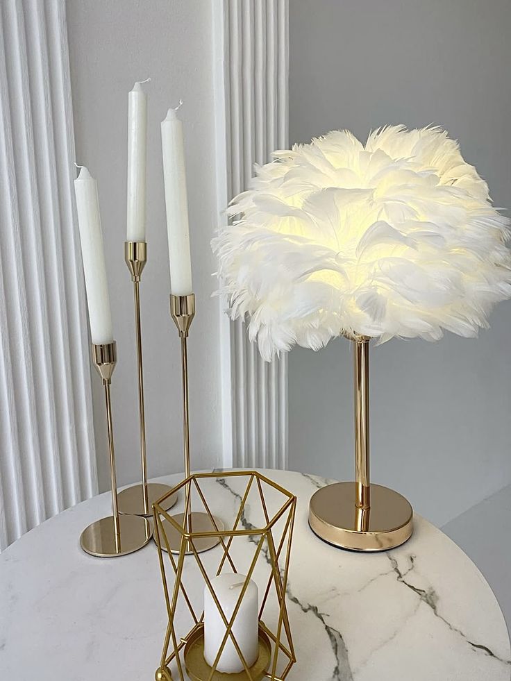 LumiPlume Feather Table Lamp – Warm Glow with Gold Base (1pc)