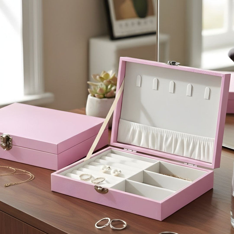 Luxury Pink Jewellery Organizer Box with Necklace Hooks & Ring Compartments