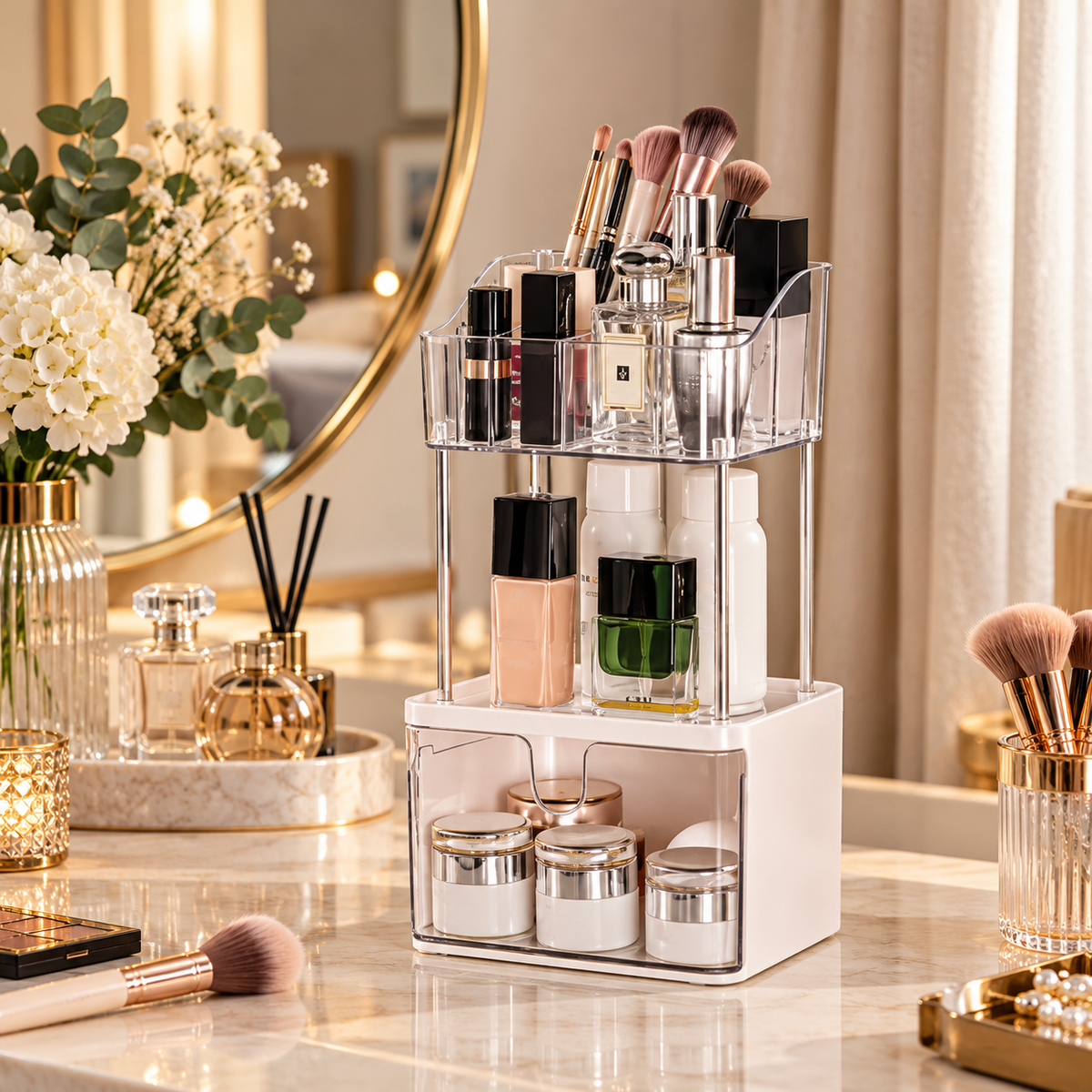 Multi-Level Cosmetic & Skincare Organizer with Drawer