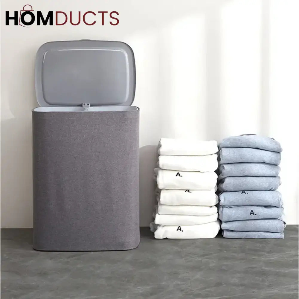 2 Portions Laundry Basket With Lid (Premium Quality)