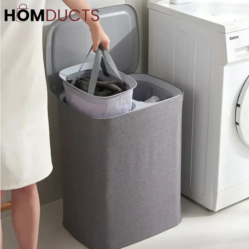2 Portions Laundry Basket With Lid (Premium Quality)
