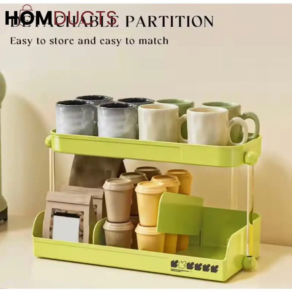 2-Tier Desktop Coffee Mug & Cup Storage Shelf - Multifunctional Organizer for Home & Office