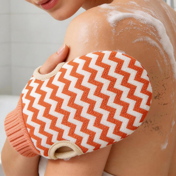 Double-Sided Exfoliating Bath Glove with Hand Grips – Body Scrubber Mitt