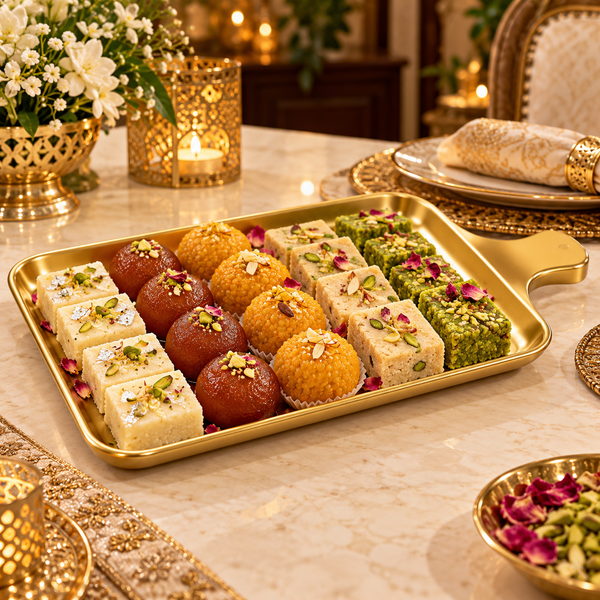 Rectangular Gold Serving Tray with Handle – 35 cm