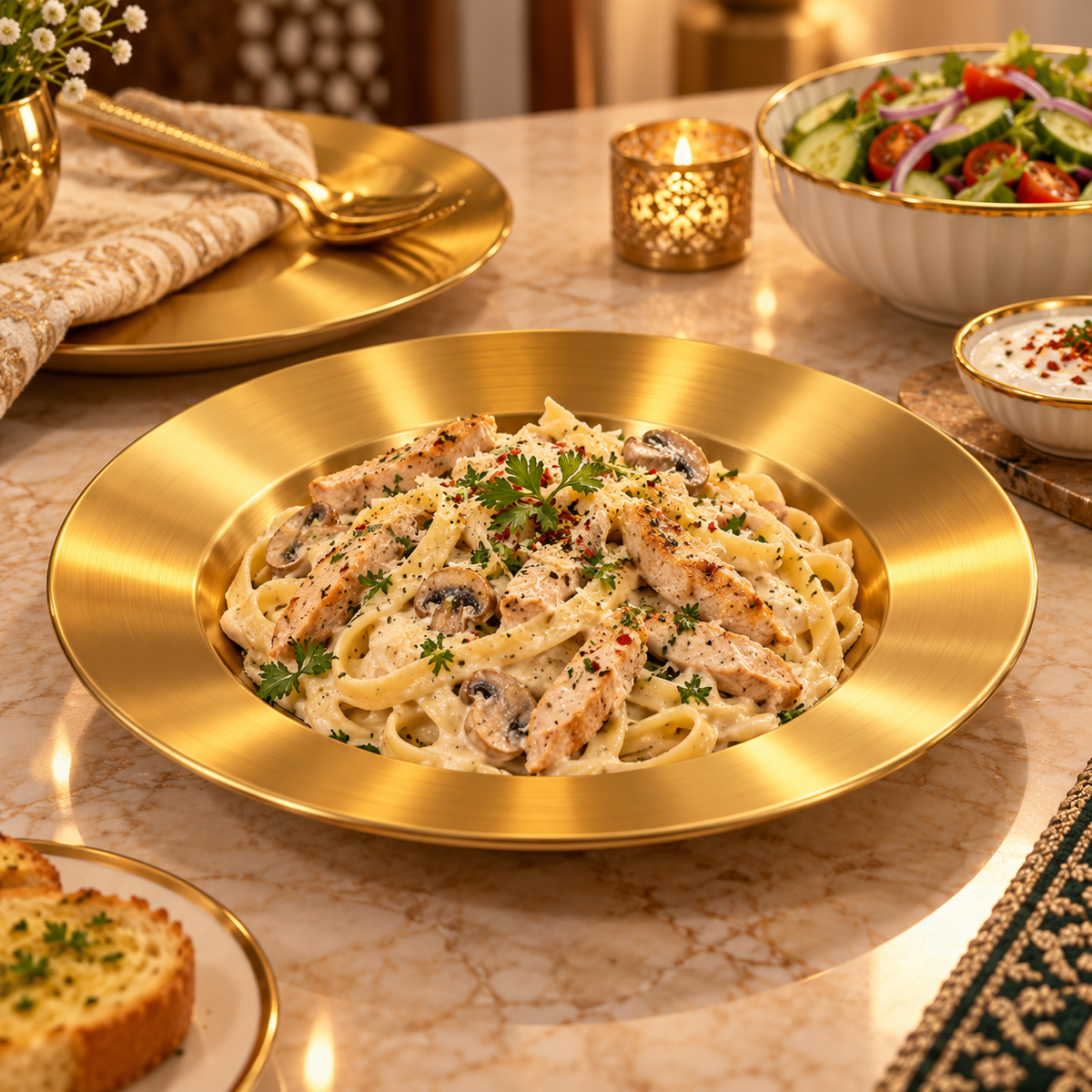 Premium Gold Pasta & Dinner Plate – 27 cm