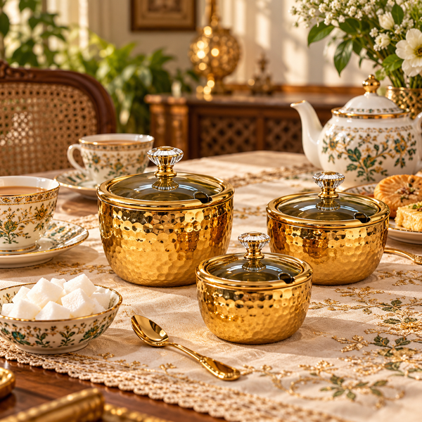 Premium Gold Sugar Pot for Tea Serving