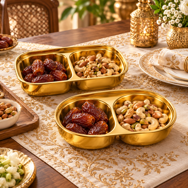 Gold 2-Compartment Snack & Condiment Dish