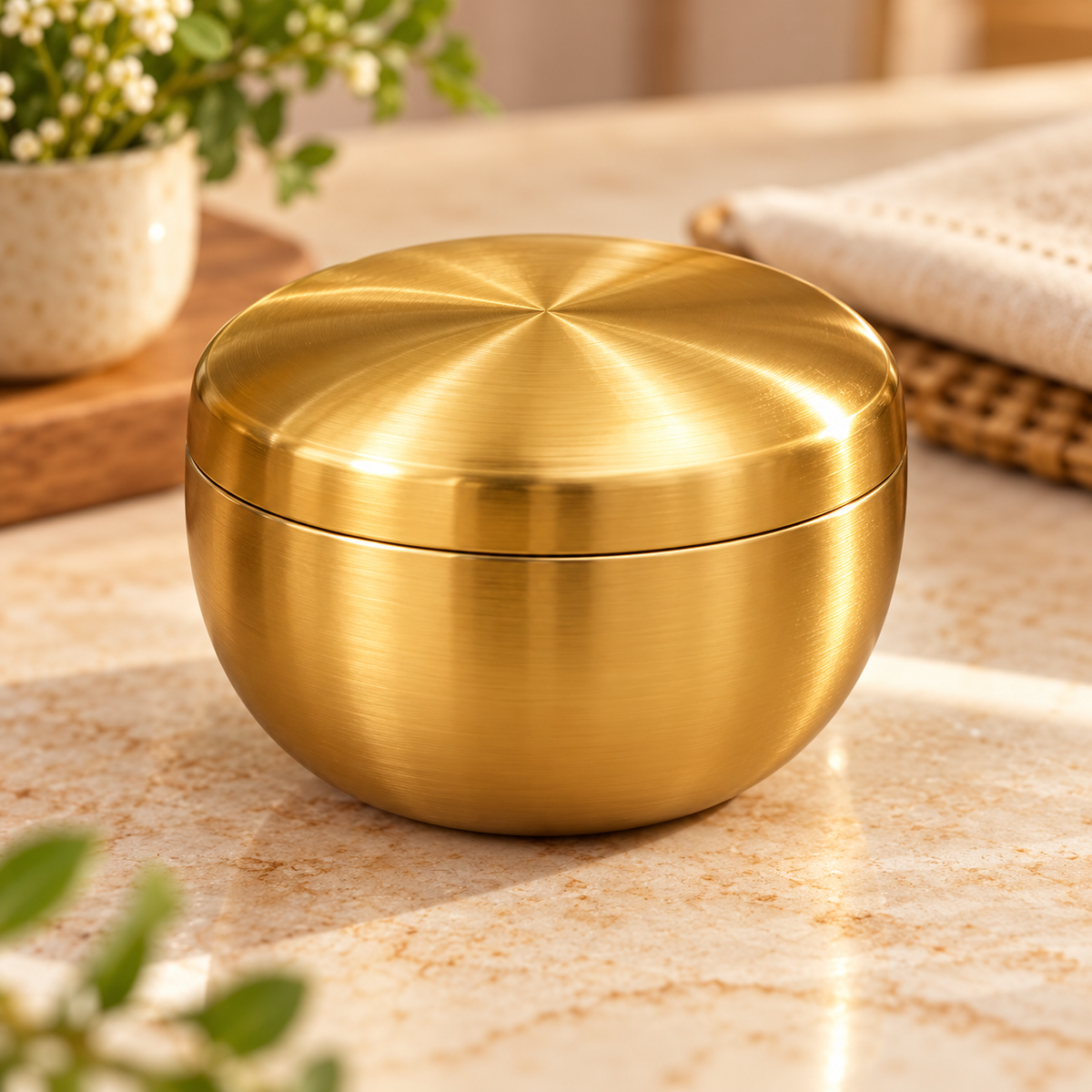 Small Gold Stainless Steel Rice Bowl with Lid