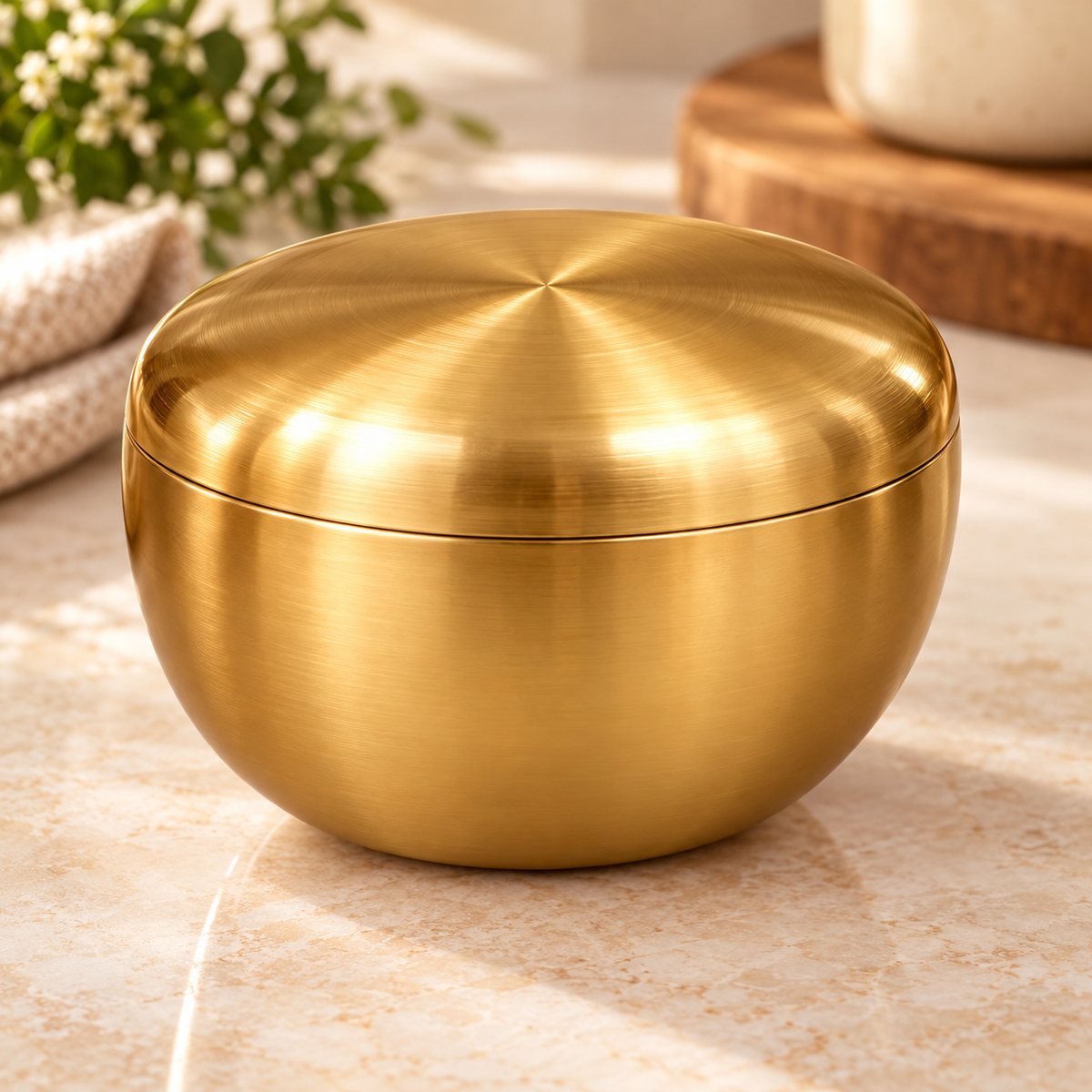 Medium Gold Stainless Steel Rice Bowl with Lid