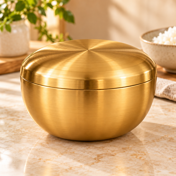 Large Gold Stainless Steel Rice Bowl with Lid