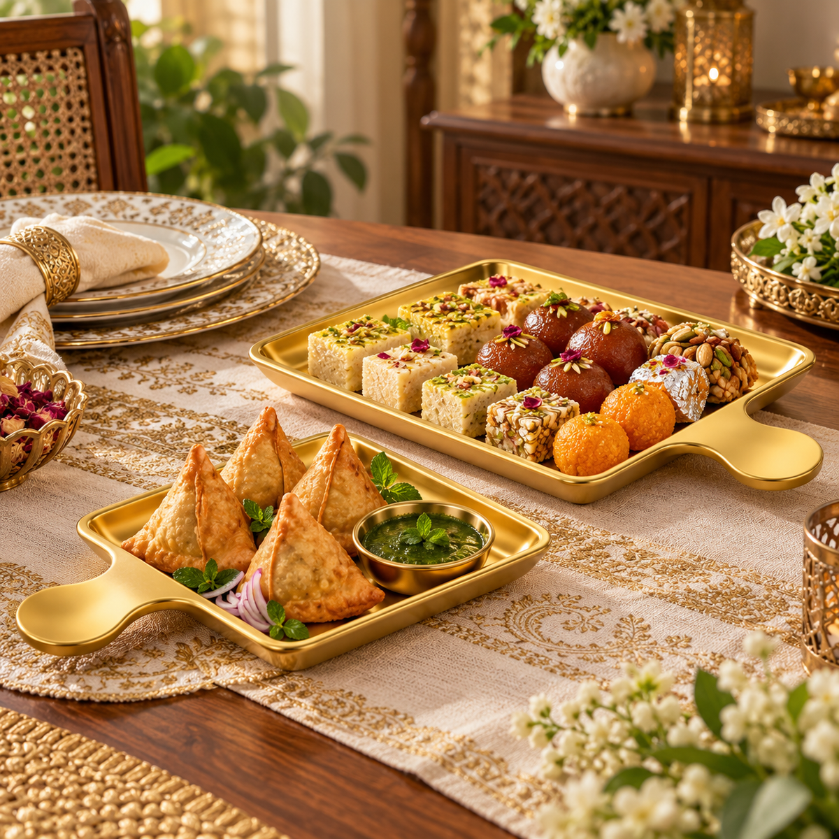 Square Gold Serving Plate with Handle