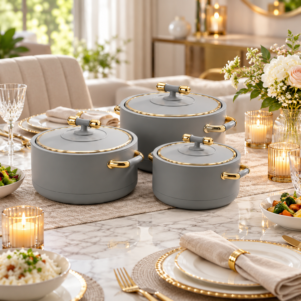2511 Premium 3-Piece Hot Pot Set – Grey & Gold premium lifestyle view