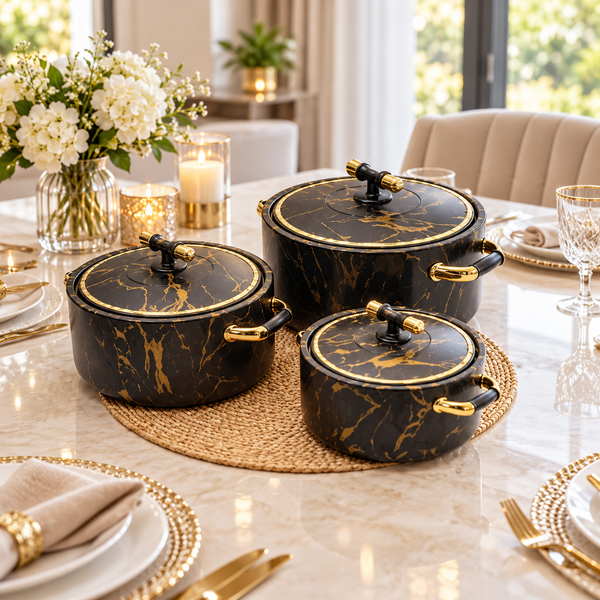 2511 Luxury 3-Piece Hot Pot Set – Black Marble Design B premium lifestyle view