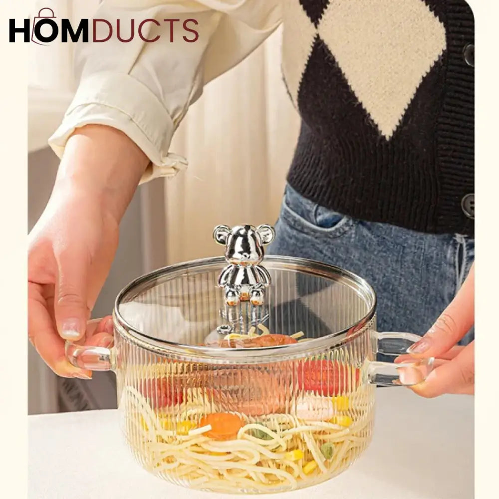 Borosilicate Glass Saucepan with Lid & Dual Handles - High Temperature Resistant Induction Cooking Pot