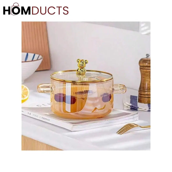 2Litre Borosilicate Glass Saucepan with Lid & Dual Handles - High Temperature Resistant Induction Cooking Pot