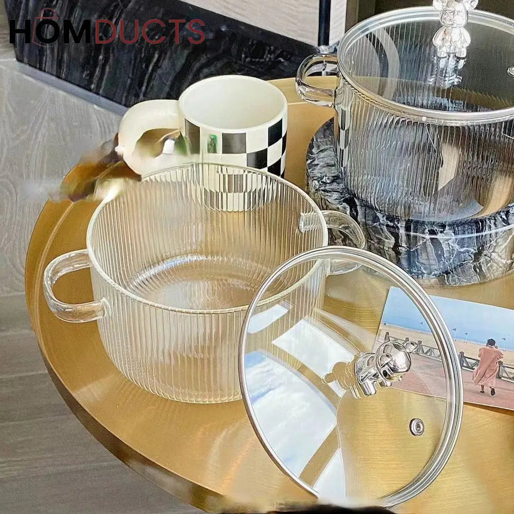 2Litre Borosilicate Glass Saucepan with Lid & Dual Handles - High Temperature Resistant Induction Cooking Pot