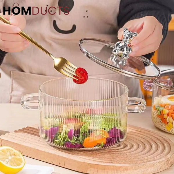 2Litre Borosilicate Glass Saucepan with Lid & Dual Handles - High Temperature Resistant Induction Cooking Pot