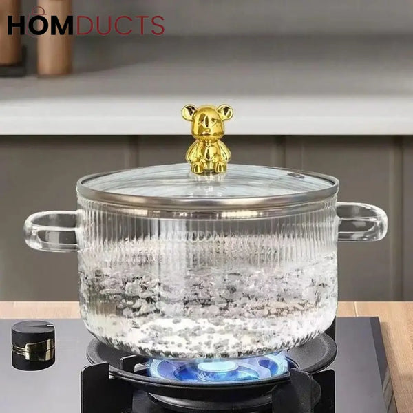 2Litre Borosilicate Glass Saucepan with Lid & Dual Handles - High Temperature Resistant Induction Cooking Pot