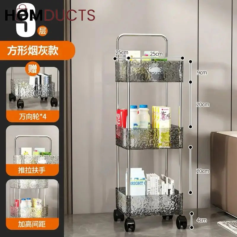 3/4-Tier Rolling Storage Cart - Transparent Acrylic Organizer 3 Tier Households items