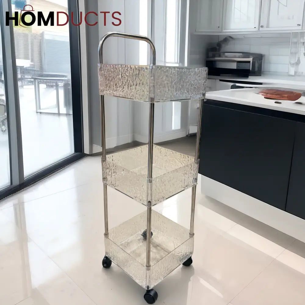 3/4-Tier Rolling Storage Cart - Transparent Acrylic Organizer Households items