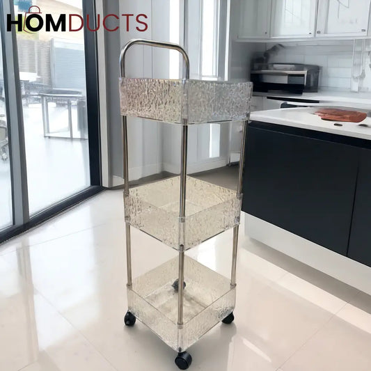 3/4-Tier Rolling Storage Cart - Transparent Acrylic Organizer Households items