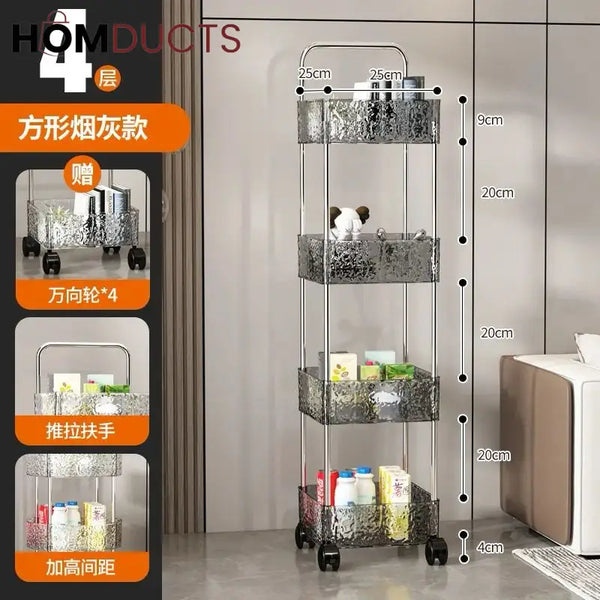 3/4-Tier Rolling Storage Cart - Transparent Acrylic Organizer 4 Tier Households items