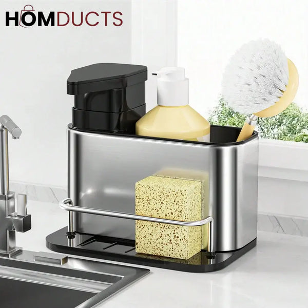 3 in 1 Kitchen Stainless Steel liquid Soap Dispenser With Sponge Organizer