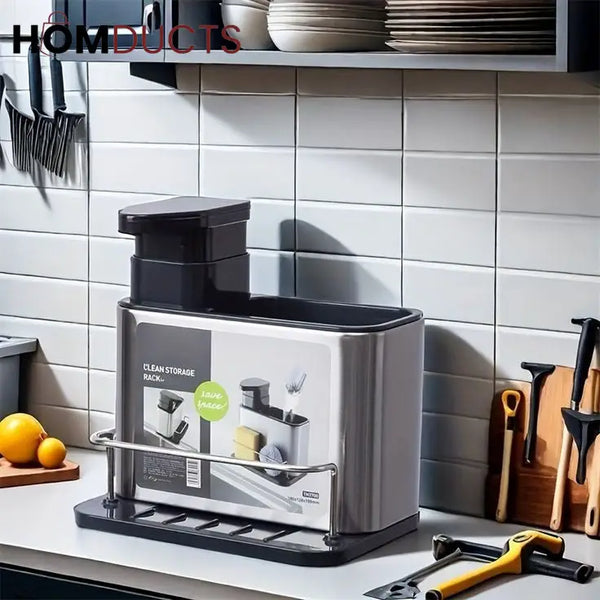 3 in 1 Kitchen Stainless Steel liquid Soap Dispenser With Sponge Organizer