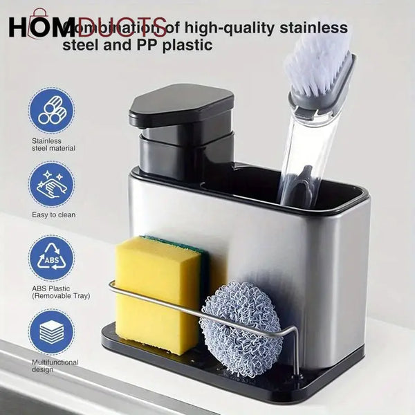 3 in 1 Kitchen Stainless Steel liquid Soap Dispenser With Sponge Organizer