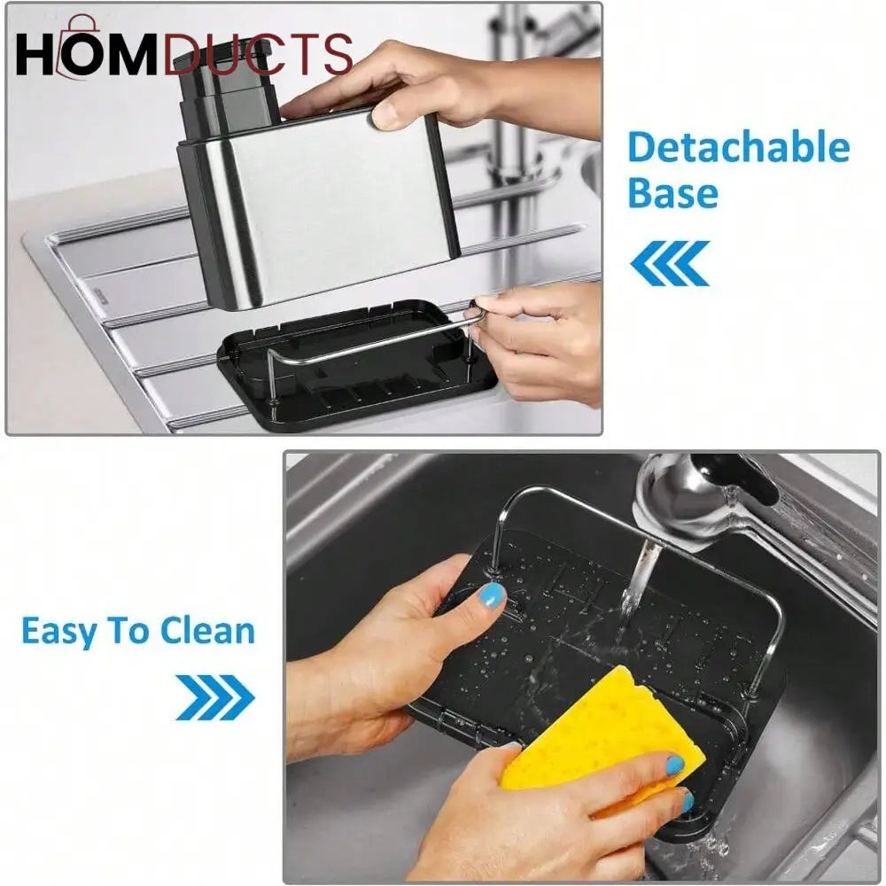 3 in 1 Kitchen Stainless Steel liquid Soap Dispenser With Sponge Organizer