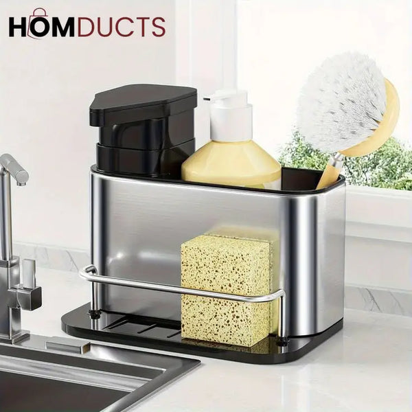 3 in 1 Kitchen Stainless Steel liquid Soap Dispenser With Sponge Organizer