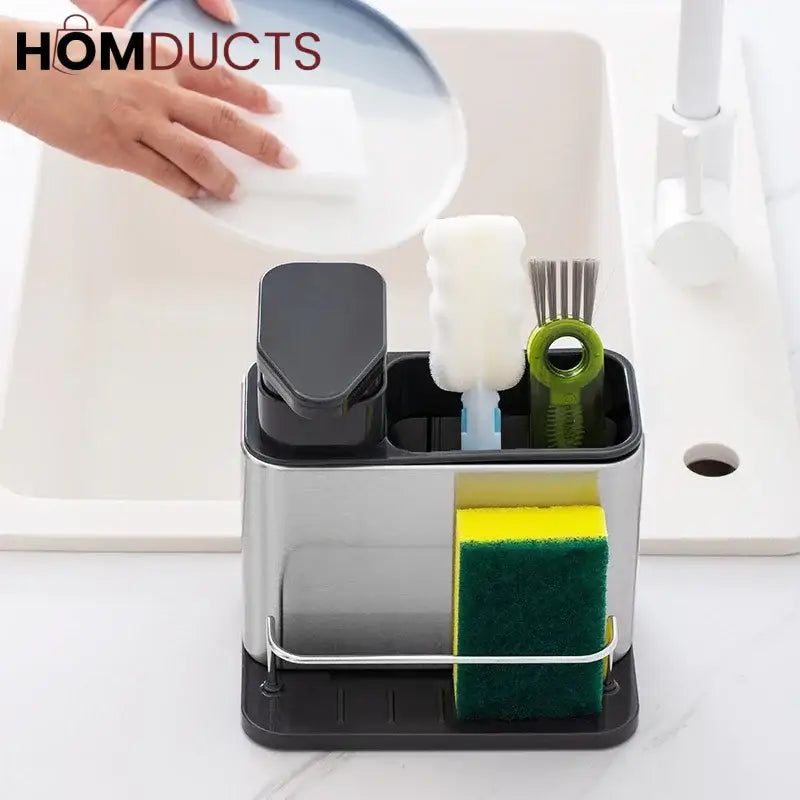 3 in 1 Kitchen Stainless Steel liquid Soap Dispenser With Sponge Organizer