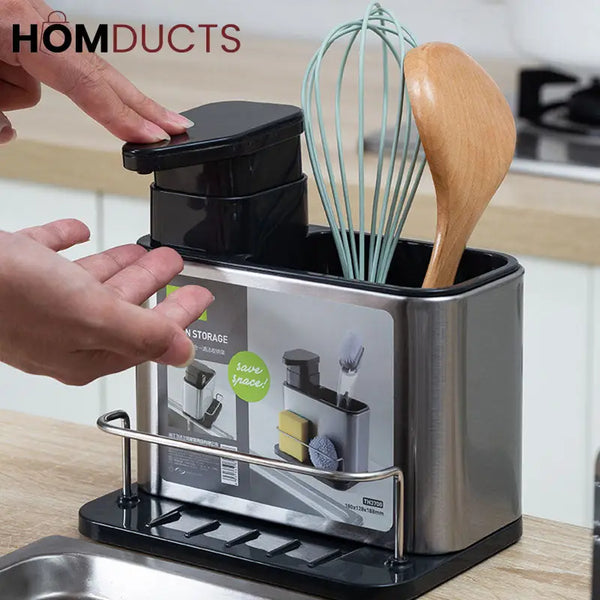 3 in 1 Kitchen Stainless Steel liquid Soap Dispenser With Sponge Organizer