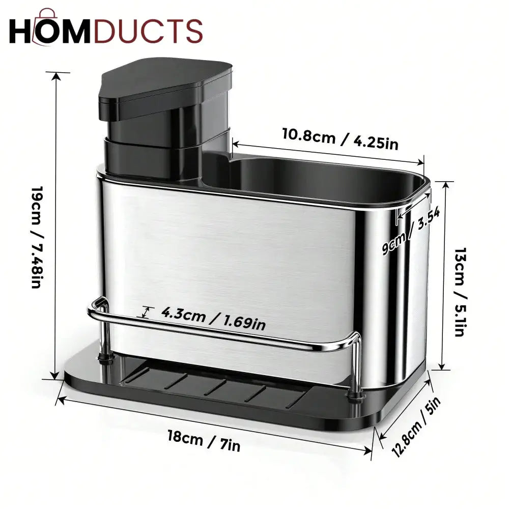 3 in 1 Kitchen Stainless Steel liquid Soap Dispenser With Sponge Organizer