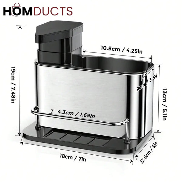 3 in 1 Kitchen Stainless Steel liquid Soap Dispenser With Sponge Organizer