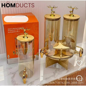 3-in-1 Rotating Beverage Dispenser with Golden Deer Lid – Elegant Glass Juice & Drink Dispenser for Parties Events &