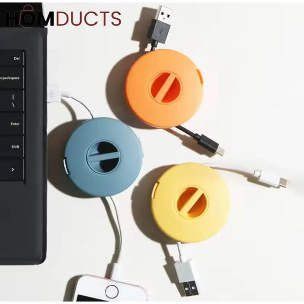 3-Pack Rotatable Data Cable Organizer Box - Desktop & Portable Wire Storage