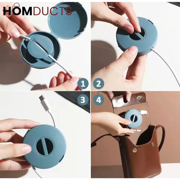 3-Pack Rotatable Data Cable Organizer Box - Desktop & Portable Wire Storage