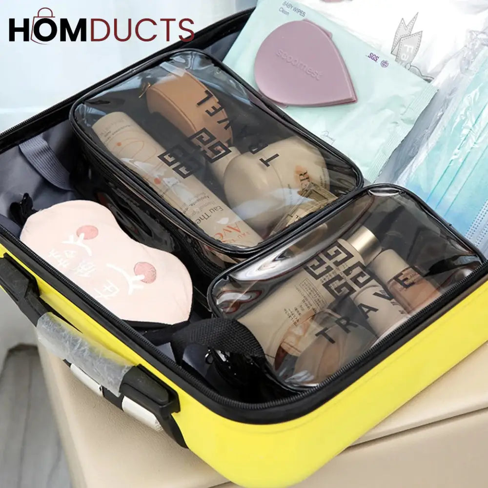 3 Pcs Transparent Pvc Cosmetic Bag Set