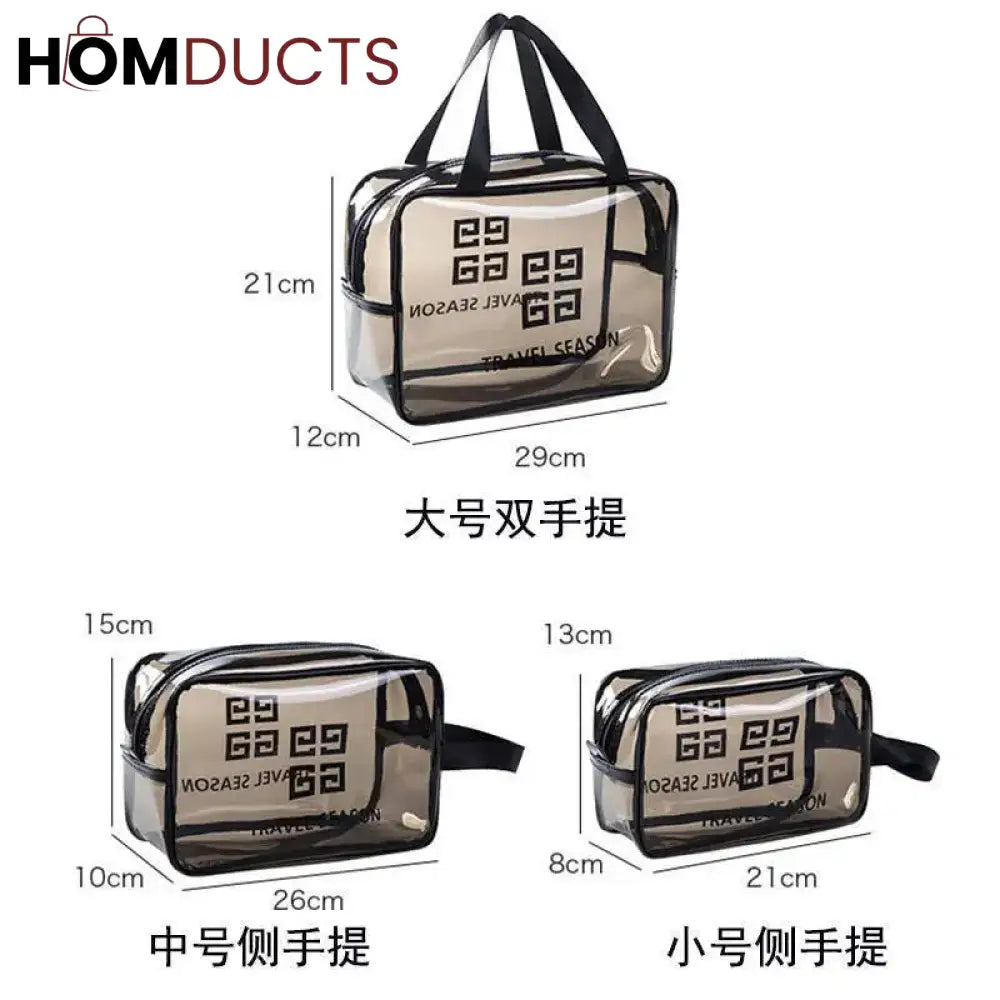 3 Pcs Transparent Pvc Cosmetic Bag Set