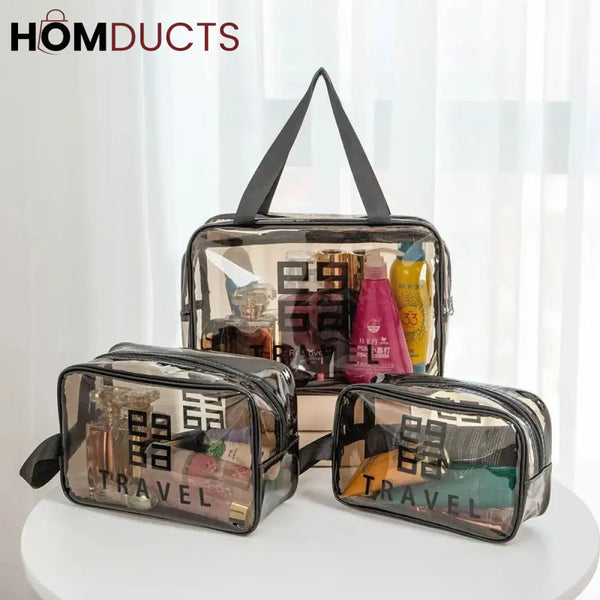 3 Pcs Transparent Pvc Cosmetic Bag Set