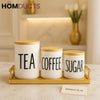 3-Piece Ceramic Tea Coffee & Sugar Jar Set with Bamboo Lids – Premium Countertop Storage