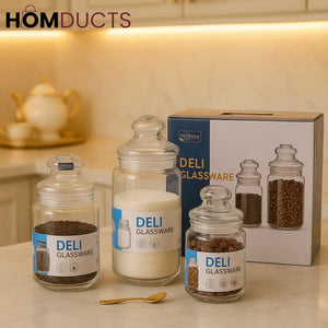 3-Piece DELISOGA Glass Jar Set – Airtight Storage for Tea Coffee Sugar (400ml 430ml 725ml)