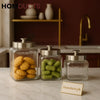 3 Piece Premium Glass Storage Jar Set with Airtight Steel Lids – Square Design