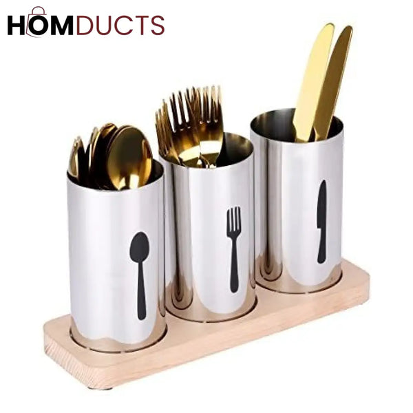 3 Portion Stainless Steel Cutlery Holder