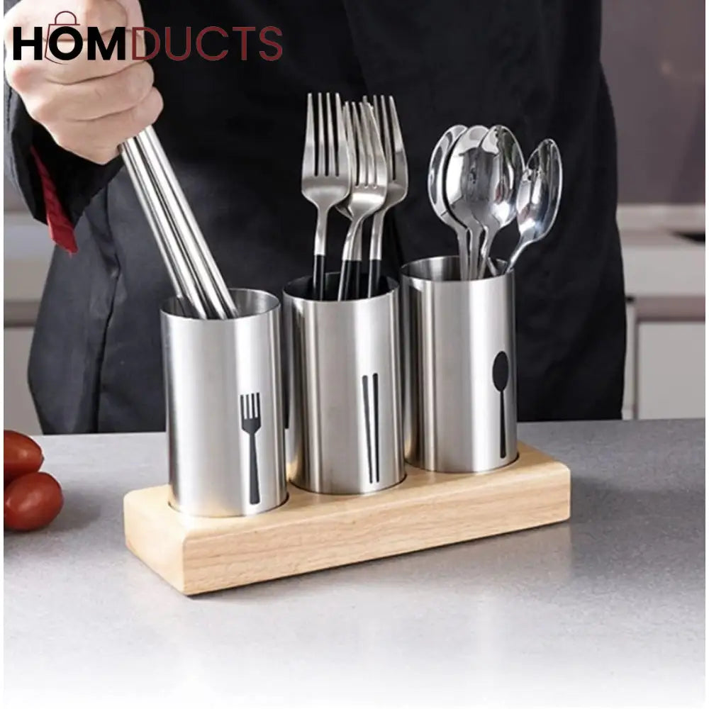 3 Portion Stainless Steel Cutlery Holder