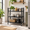 3-Tier Black Metal Folding Shelf – Multipurpose Storage Rack